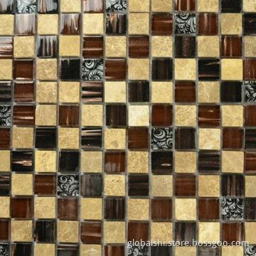 Crystal Glass Mosaic Tiles with Brown Mix Color, 300 x 300mm, Unite Size 23 x 23mm